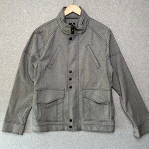 Mens Kane & Unke Gray Herringbone Moto Jacket Full Zip Button Large
